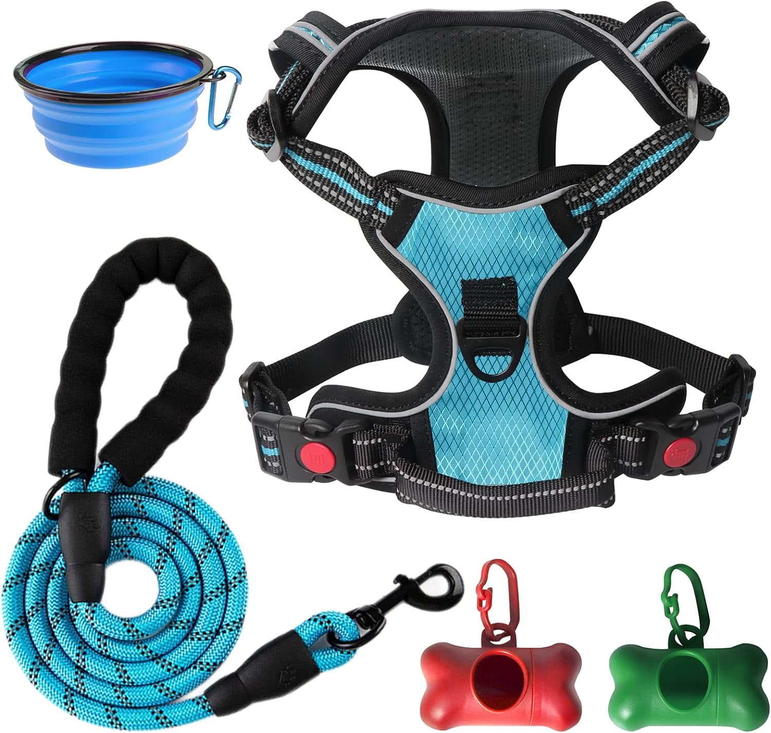 SYEENIFY No Pull Dog Harness, Adjustable Soft Padded Dog Vest, Medium Large Dog Harness with 5FT Dog Leash,Reflective No-Choke Pet Oxford Vest with Easy Control Handle Blue xl new