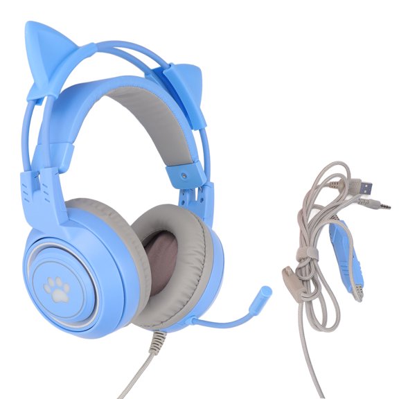 SYG25 Cat Ear Gaming Headset USB+3.5mm Plug Gaming Headphone Supports Volume Adjustment Microphone Mute(Blue )
