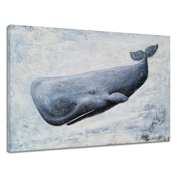 SYGALLERIER Fish Canvas Wall Art with Hand Painted Textured Modern Sperm Whale Paintings Abstract Lovely Coastal Animal Pictures Contemporary Nautical Artwork for Bathroom Living Room Bedroom Decor