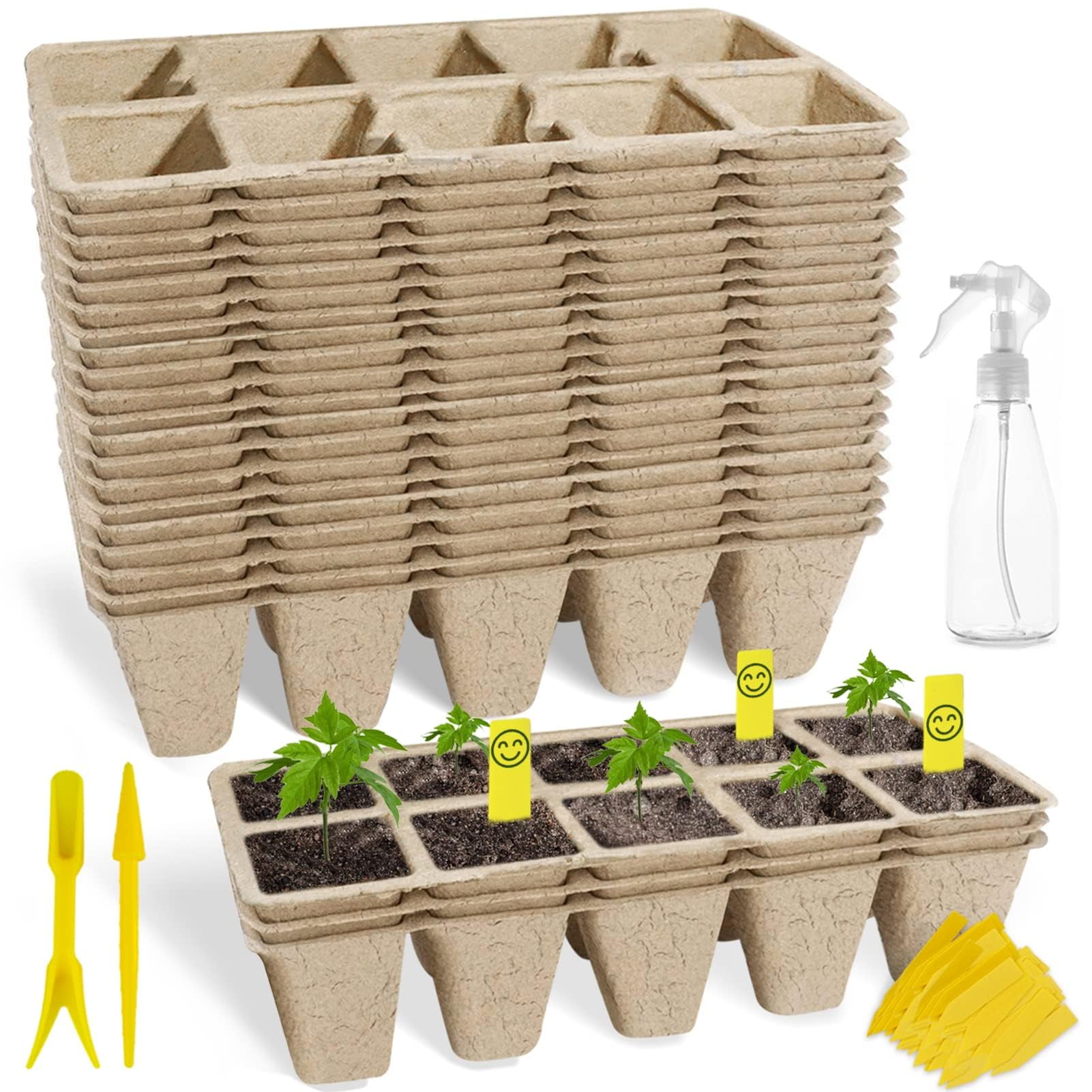 SYITCUN 400 Cells Seed Starter Tray, MVR1&nbsp;40 Pack Biodegradable Seed Starter Kit, Peat Pots for Seedlings with 400 Plant Labels, 2 Seed Planting Tool and 1 Spray Bottle