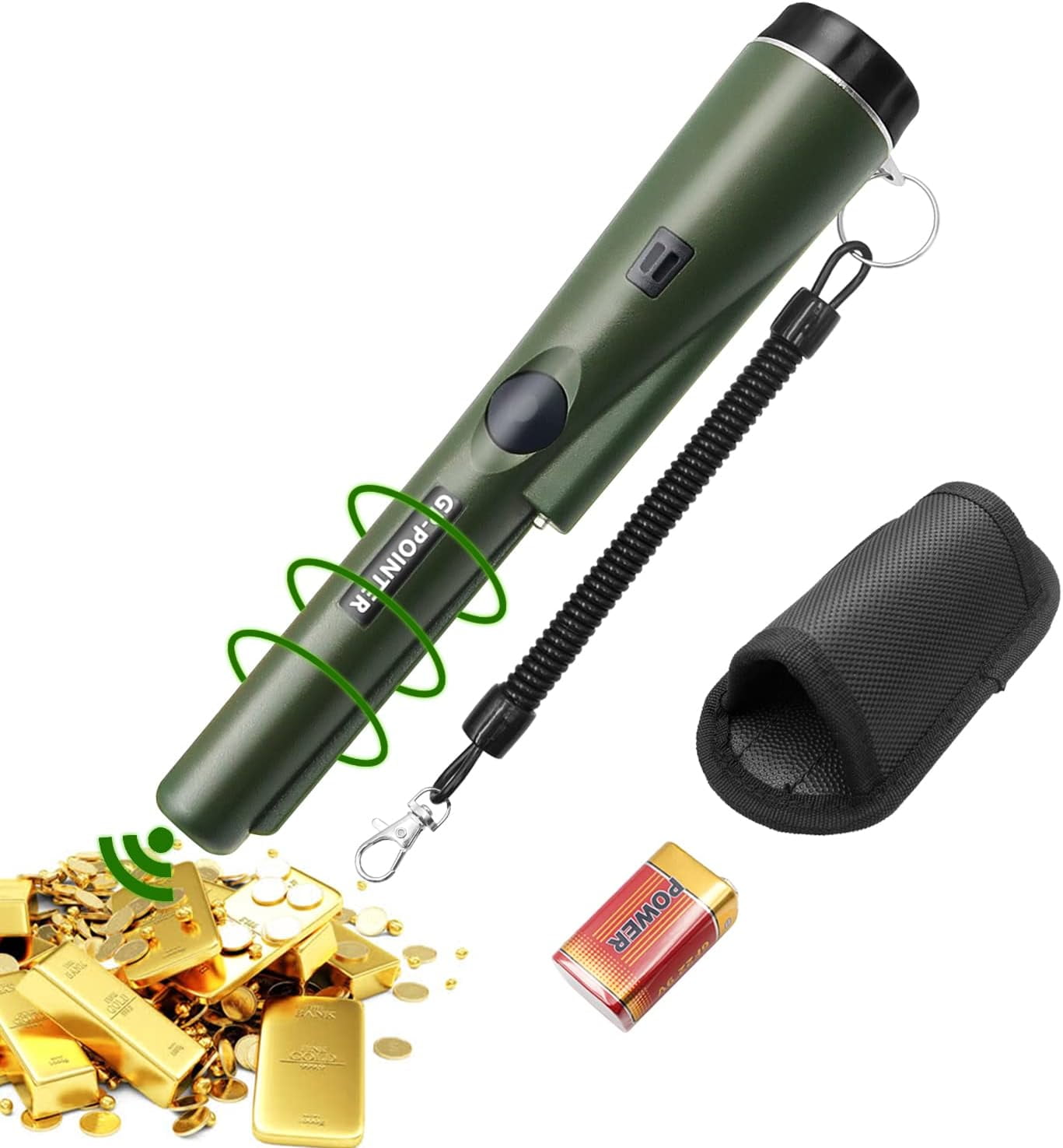 SYITOOCK Metal Detector Pinpointer, Professional Handheld Pin Pointer Wand, 360°Search Treasure Pinpointing Finder Probe with Belt Holster, Green