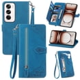 thumbnail image 1 of SYITOOCK Phone Case for OPPO Reno 12 Pro, Shockproof PU Leather Wallet Case with Card Slots Anti-Scratch Stand Magnetic Flip Zipper Pocket Cover for OPPO Reno 12 Pro, Blue, 1 of 5