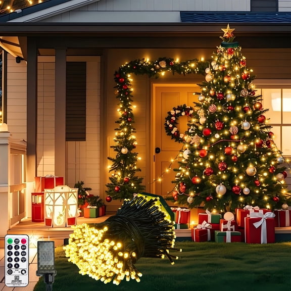 SYJ Christmas Tree Light Strips, 410 LED Christmas Lights, String Lights with 8 Lighting Modes, 6.6ft  16 String Lights, with Remote Control and Timer Function, Waterproof Design - Warm White