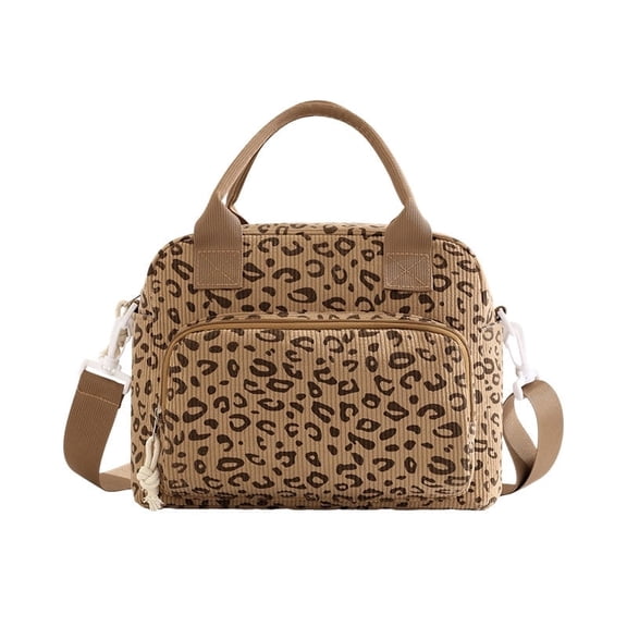 Linvy coffee colored leopard print insulated lunch bag, large reusable refrigerated tote bag with adjustable shoulder straps, leak proof insulated lunch box for men and women, suitable for work