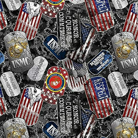 United States Marine Corp Cotton Fabric by Sykel-U.S. Marines Dog Tags