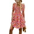thumbnail image 1 of SYKT Women's Dresses Casual Summer Print Ruffle A Line Short Sleeve Mini Floral Dress for Women, 1 of 7