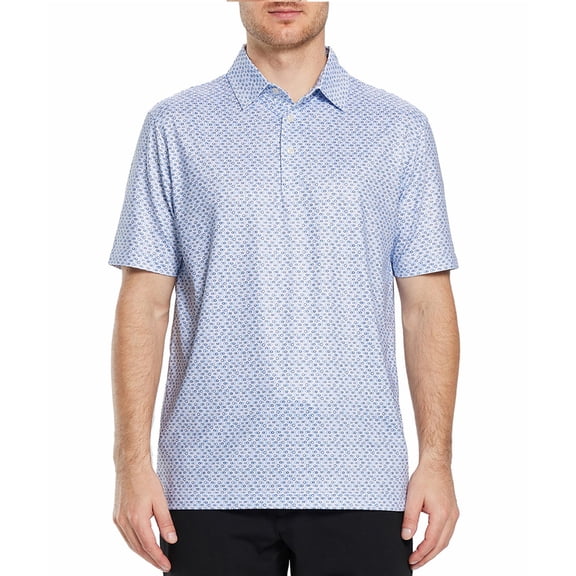 SYLCLEG Golf Shirts for Men Dry Fit Short Sleeve Print Performance Wicking Polo Shirt,Blue Loop Chain,XXL