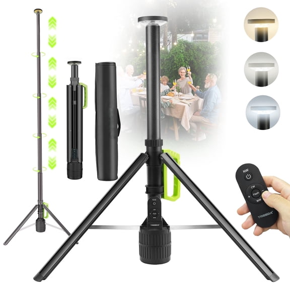 Rechargeable Camping Light with 8.4FT Tripod & Remote, 360° LED Work Light IP65 Waterproof, 3000LM, Portable Telescoping Light for Outdoor, Jobsite, Emergency