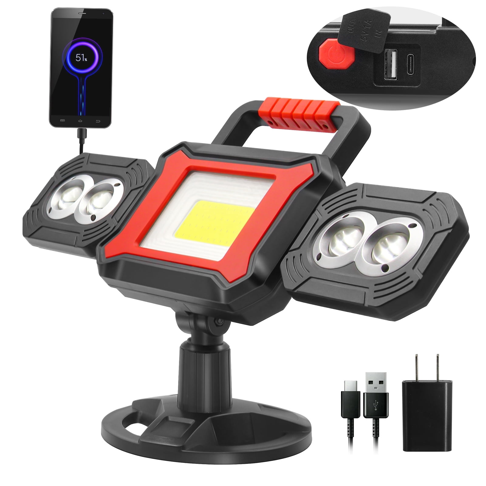 SYLMAX Rechargeable Work Light, IP65 Waterproof 2700LM COB LED Magnetic Work Light with Battery, Rotatable Portable Waterproof Cordless Job Site Lighting