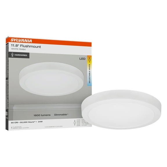 Sylvania 12-Inch Flush Mount LED Fixture, 5 Color Select, 1600 Lumens, White