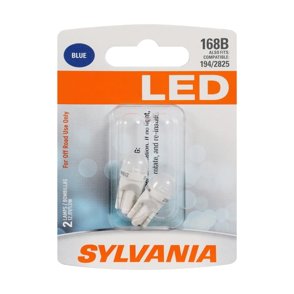 SYLVANIA - 168 T10 W5W LED Blue Mini Bulb - Bright LED Bulb, Ideal for Interior Lighting (Contains 2 Bulbs)