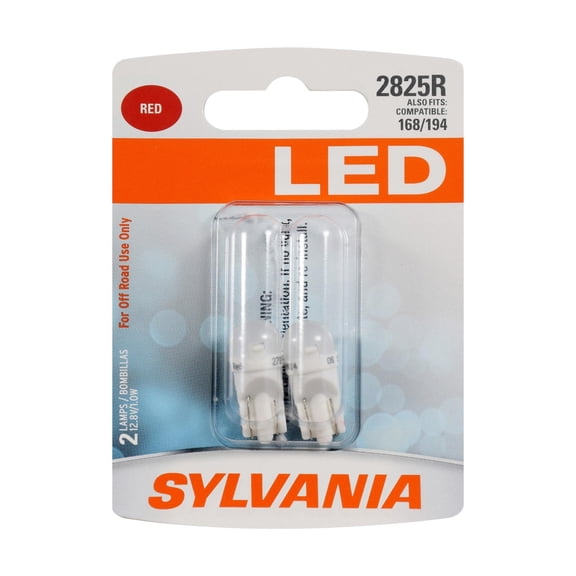 SYLVANIA - 2825 T10 W5W LED Red Mini Bulb - Bright LED Bulb, Ideal for Interior Lighting (Contains 2 Bulbs)