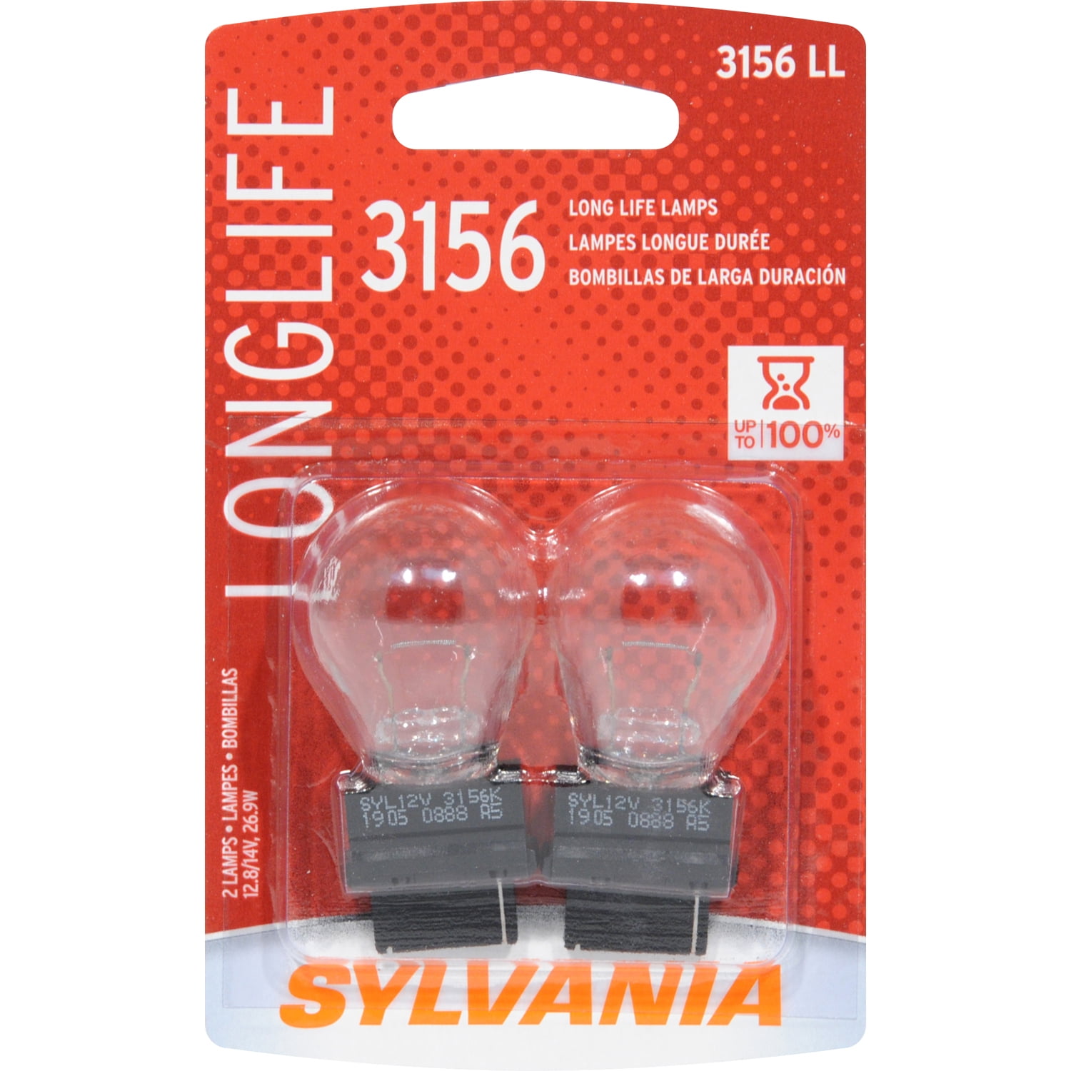 Sylvania 3156LL.BP2 Long Life Multi Purpose Automotive Light Bulb, 2 pack, Compatible with Multiple Cars