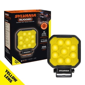 SYLVANIA - Rugged 4 Inch Cube LED Light Pod - Lifetime Limited Warranty - Yellow Flood Light 3500 Raw Lumens, Off Road Driving Work Light, Truck, Car, Boat, ATV, UTV, SUV, 4x4 (1 PC)
