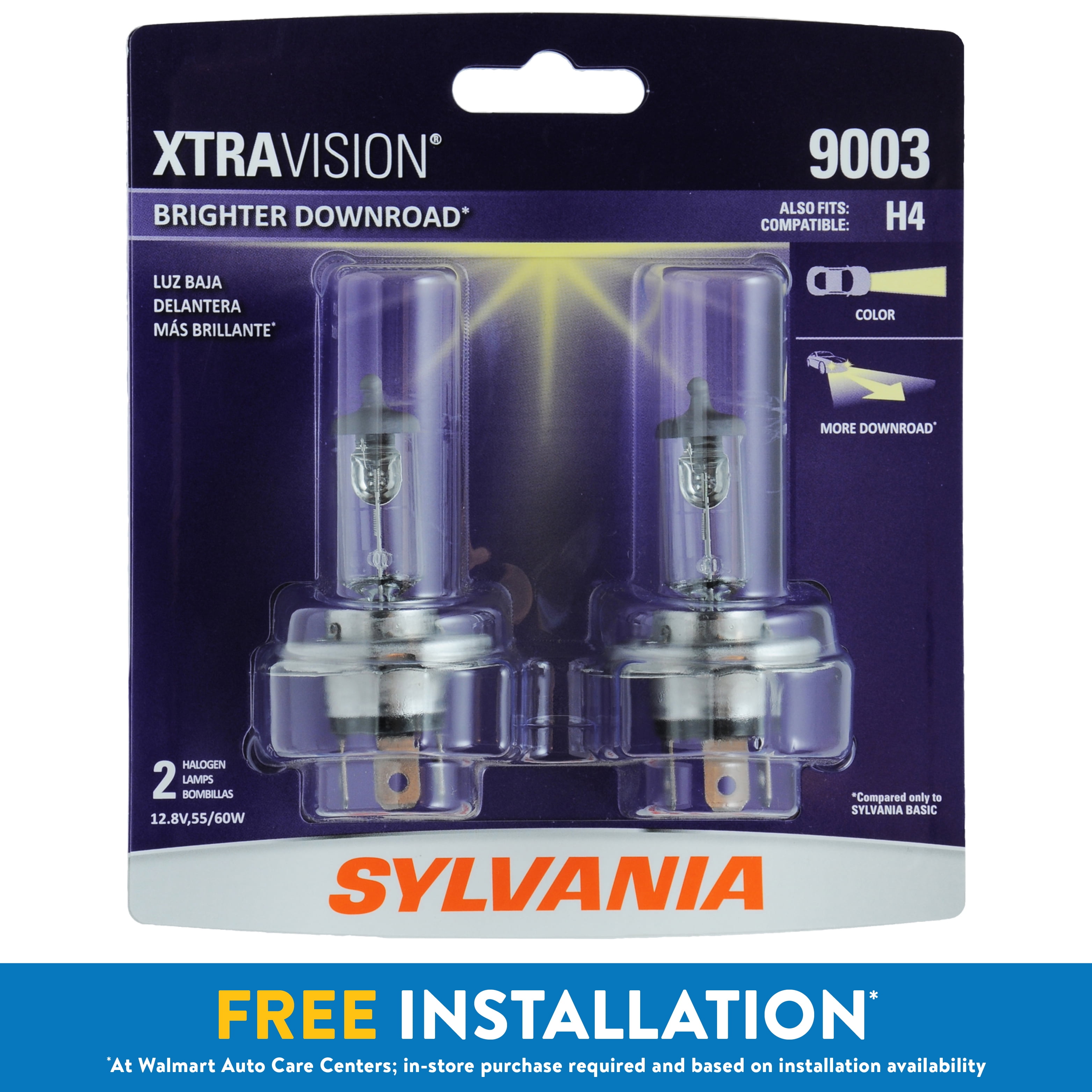 Sylvania 9003 XtraVision Halogen Headlight Bulb, 2 Pack, Compatible with Multiple Cars