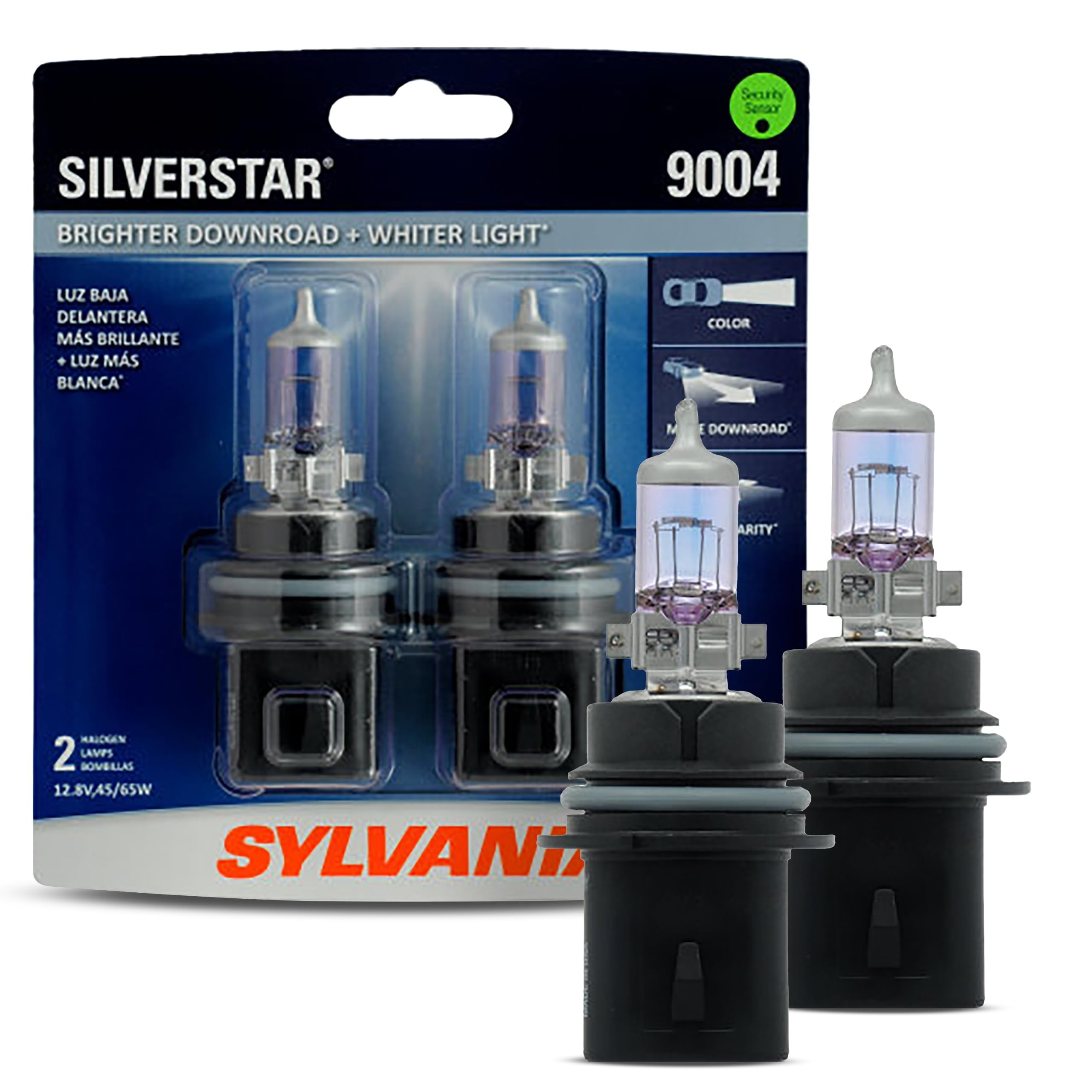 SYLVANIA - 9004 SilverStar MSF2- High Performance Halogen Headlight Bulb, High Beam, Low Beam and Fog Replacement Bulb, Brighter Downroad with Whiter Light (Contains 2 Bulbs)