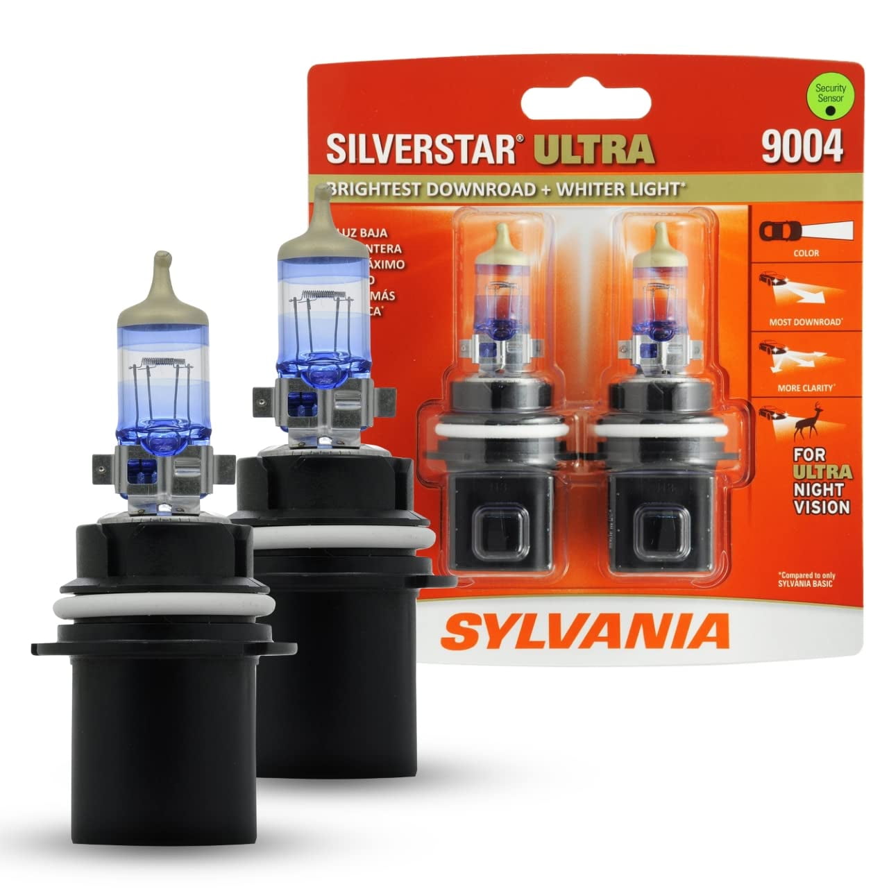 SYLVANIA - 9004 SilverStar SE33Ultra - High Performance Halogen Headlight High Beam, Low Beam and Fog Replacement Brightest Downroad with Whiter Light, Tri-Band Technology (Contains 2 Bulbs)