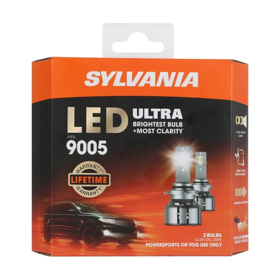 SYLVANIA 9005 LED Ultra - Fog Lights For Cars and Trucks - Headlight Bulbs for Off Road Powersports - 6000k Cool White LED Light - Maximum Lifespan - No Polarity - DIY Upgrade