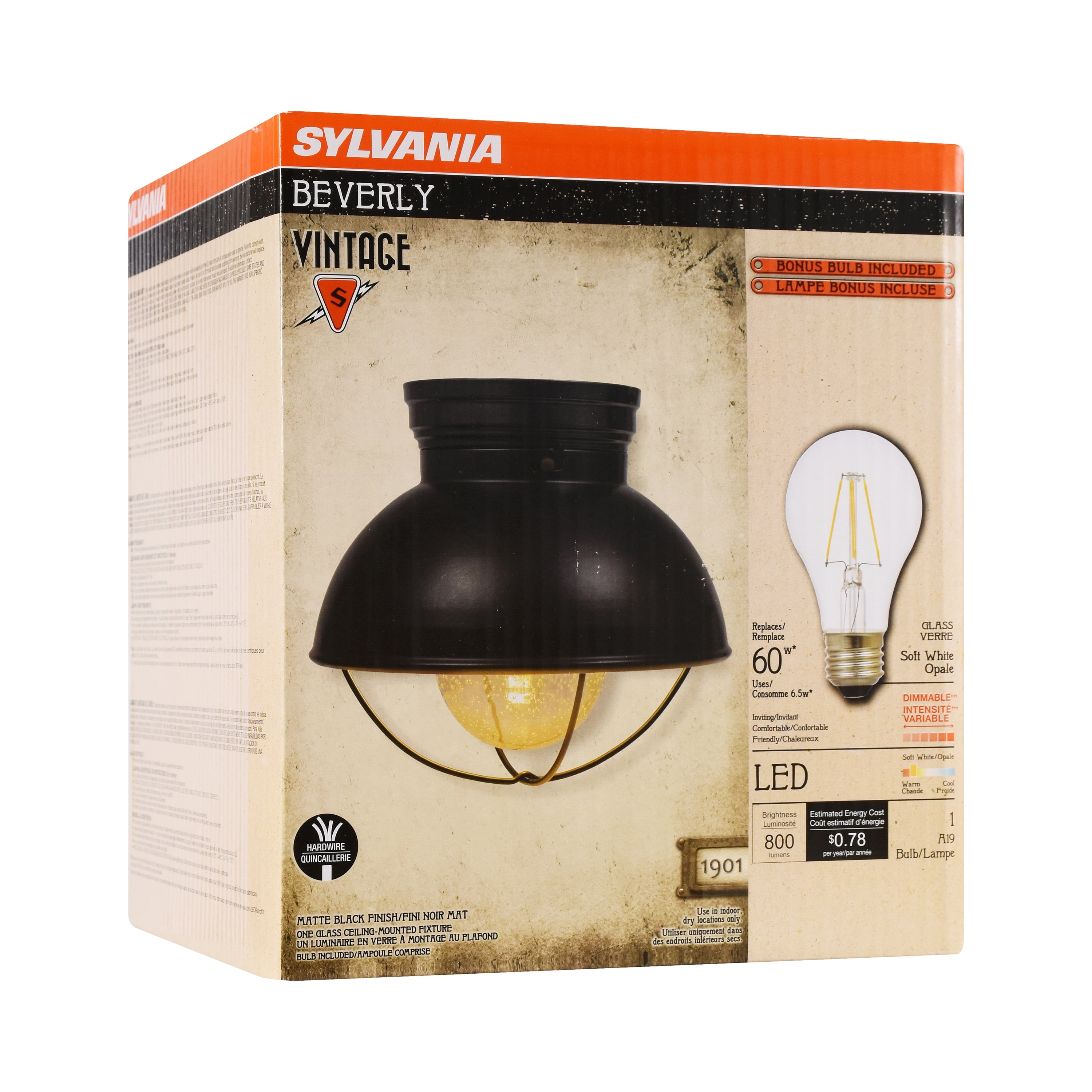 SYLVANIA Beverly LED Light Fixture, Semi-Flush Mount with 1 Clear