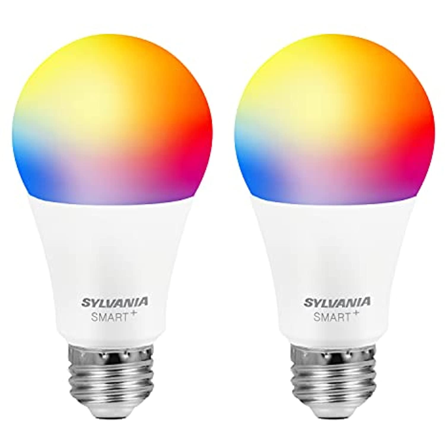SYLVANIA Bluetooth Mesh LED Smart Light Bulb, One Touch Set Up, A19 60W Equivalent, E26, RGBW Full Color & Adjustable White, Works with Alexa Only - 2 PK (75760)