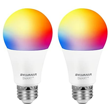 SYLVANIA Bluetooth Mesh LED Smart Light Bulb, One Touch Set Up, A19 60W Equivalent, E26, RGBW Full Color & Adjustable White, Works with Alexa Only - 2 PK (75760)