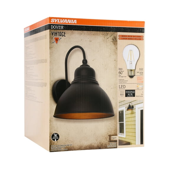 SYLVANIA Dover Vintage LED Fixture, Outdoor Flush Mount Sconce, Filament Light Bulb Incl