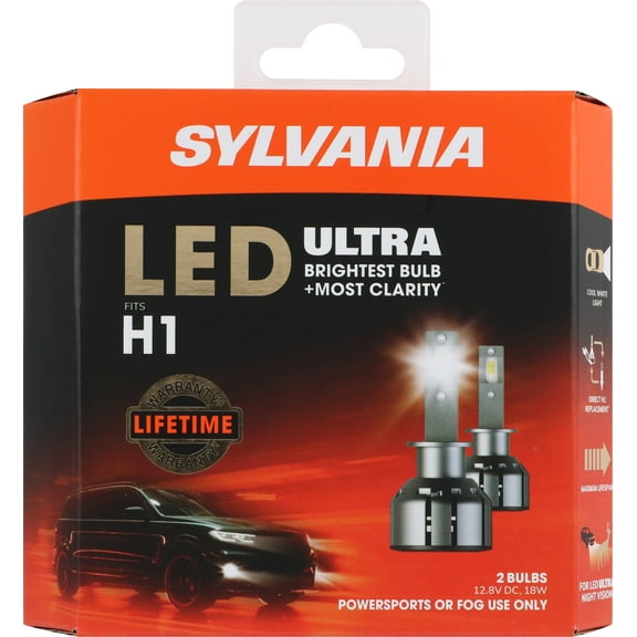 SYLVANIA H1 LED Ultra - Fog Lights For Cars and Trucks - Headlight Bulbs for Off Road Powersports - 6000k Cool White LED Light - Maximum Lifespan - No Polarity - DIY Upgrade