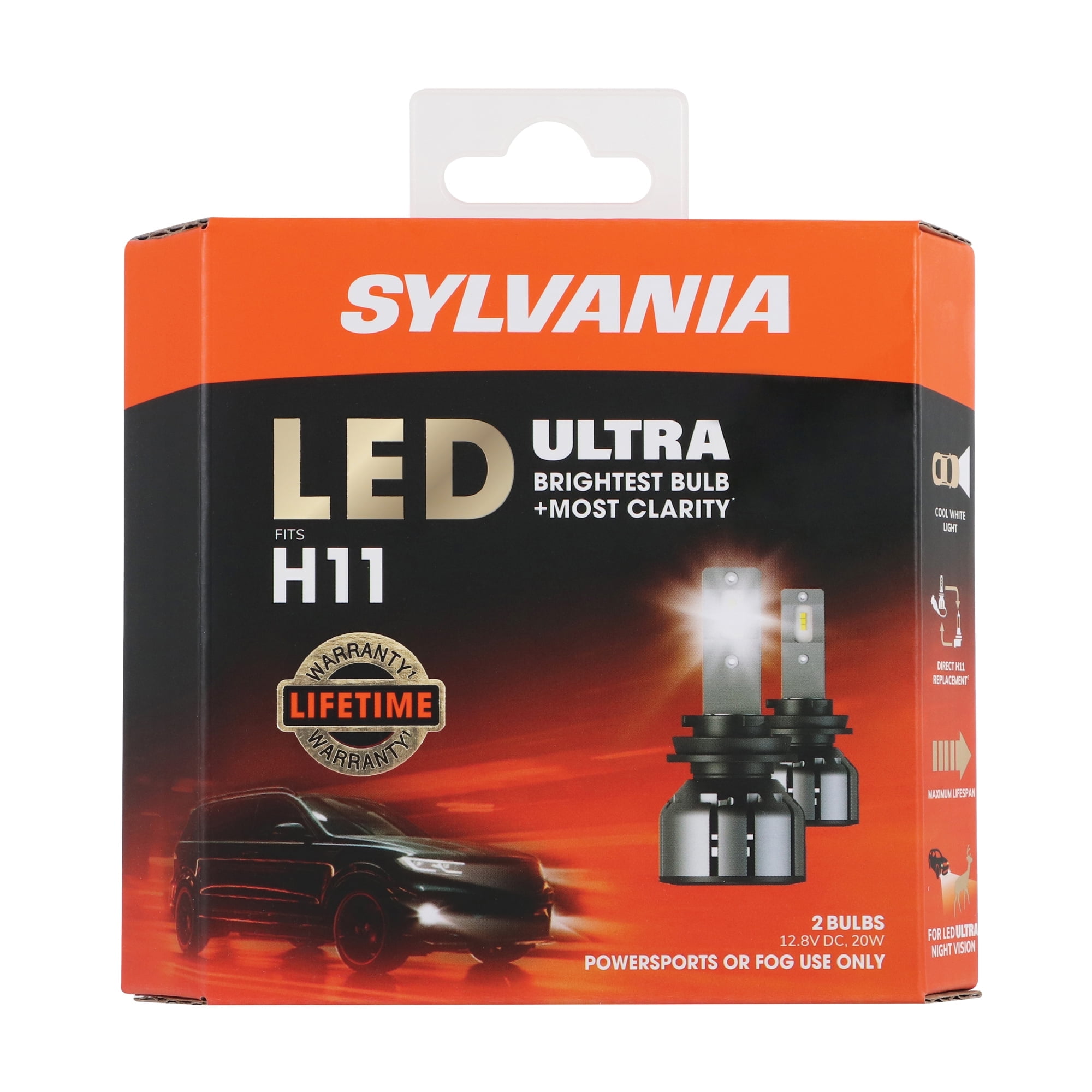 SYLVANIA H11 LED Ultra - Fog Lights For Cars and Trucks - Headlight Bulbs for Off Road Powersports - 6000k Cool White LED Light - Maximum Lifespan - No Polarity - DIY Upgrade
