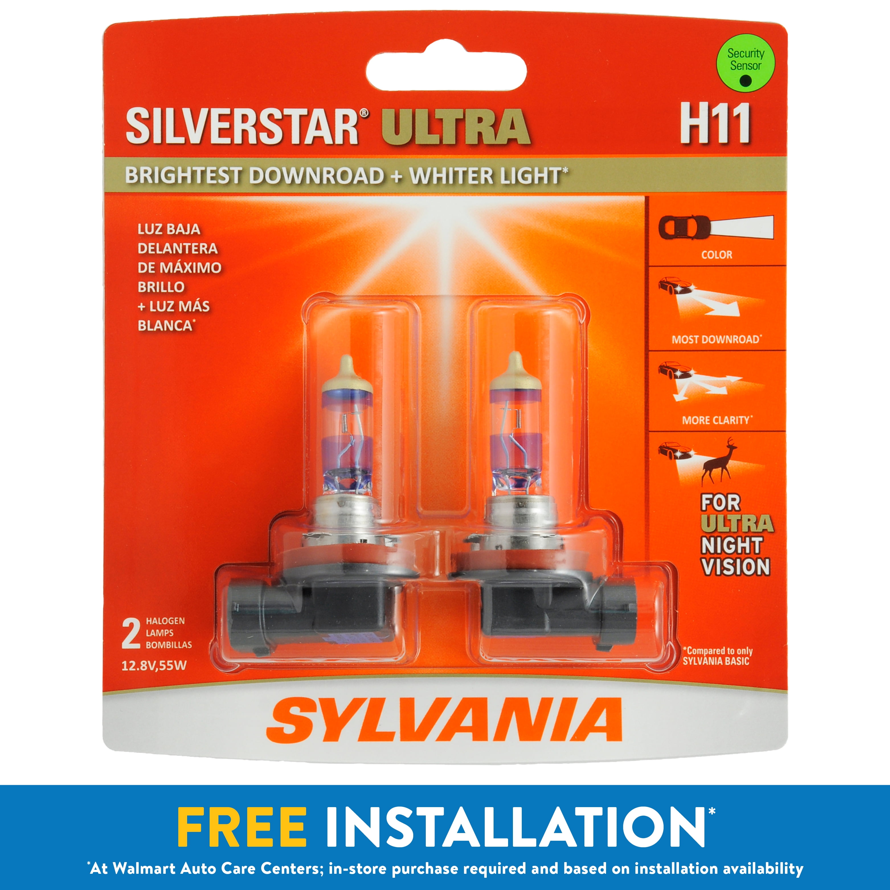 Sylvania H11 SilverStar ULTRA Halogen Headlight Bulb, 2 Pack, Compatible with Multiple Cars