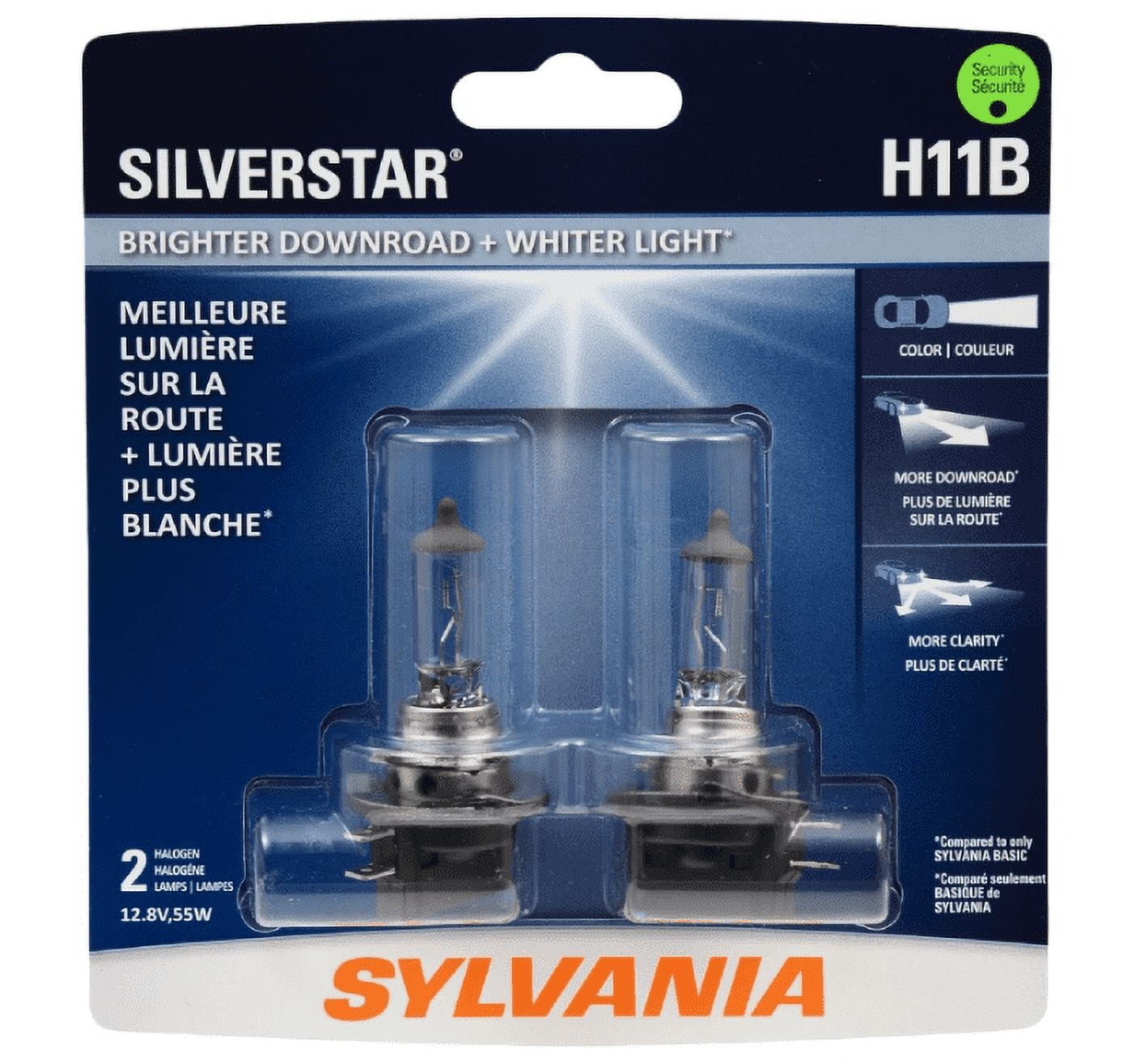 SYLVANIA - H11B SilverStar - High Performance Halogen Headlight Bulb, High Beam, Low Beam and Fog Replacement Bulb, Brighter Downroad with Whiter Light (Contains 2 Bulbs)