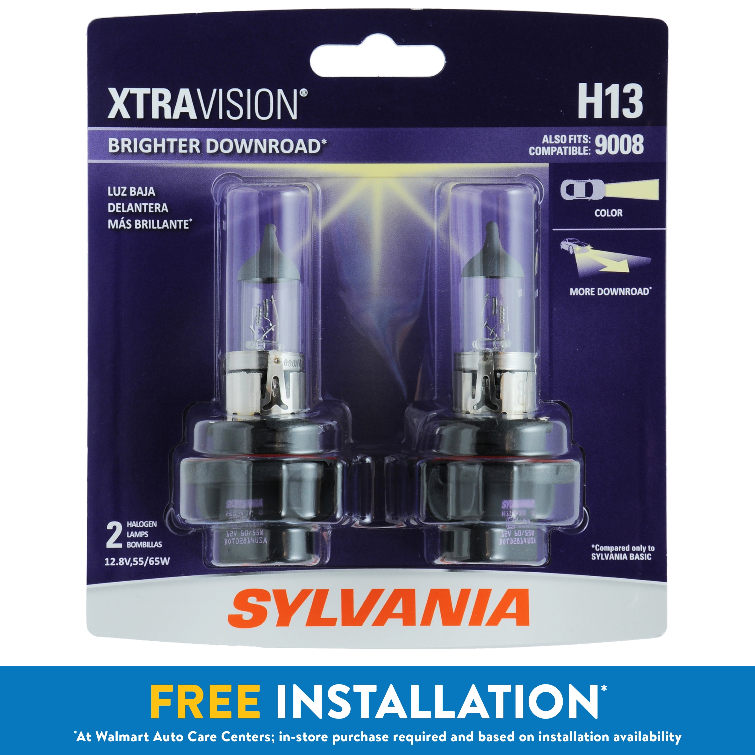 SYLVANIA H13 XtraVision Halogen Headlight Bulb, 2 Pack