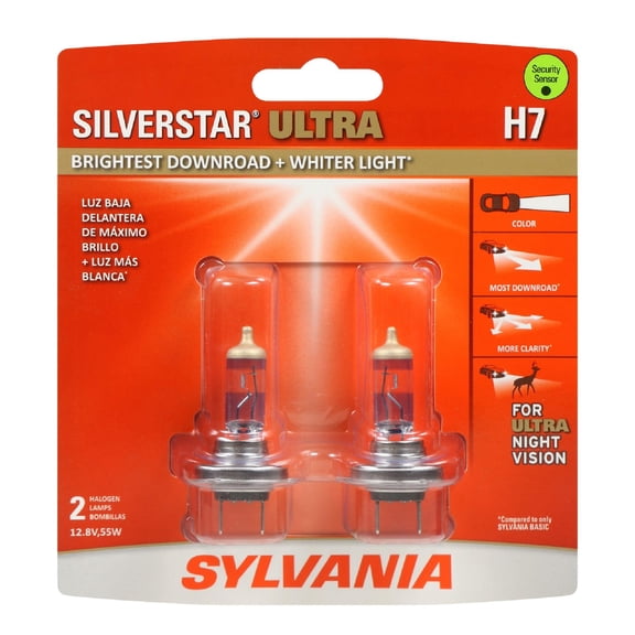 SYLVANIA H7 SilverStar Ultra High Performance Halogen Headlight Bulb, (Pack of 2)