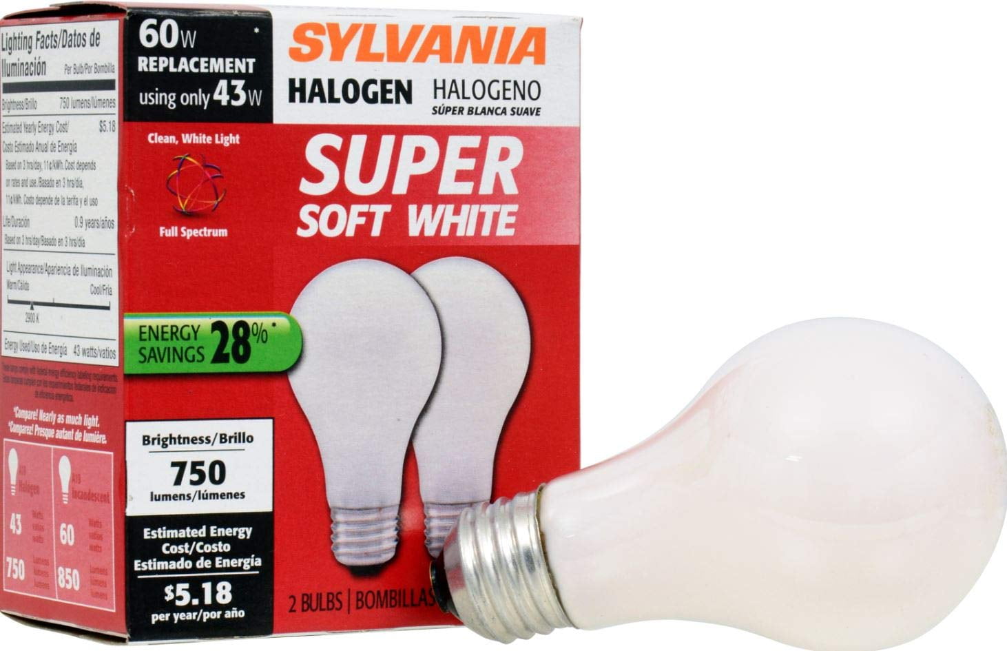 SYLVANIA Halogen Dimmable Lamp / Replacing A19 60W Halogen Bulb Super ...