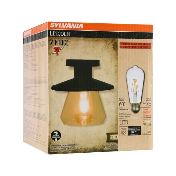 SYLVANIA Lincoln Vintage LED Fixture, Semi-Flush Mount with 1 Dimmable Light Bulb Included