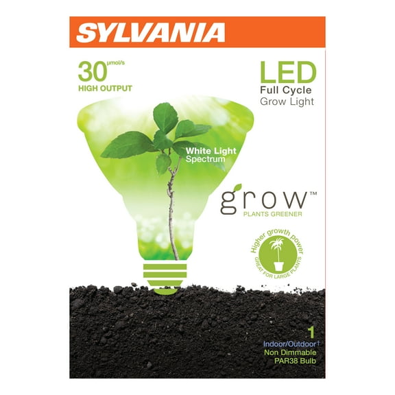 SYLVANIA PAR38 LED Grow Light Bulb, 20W, Full Cycle White Spectrum Light for Plants, High Output 13 Yr
