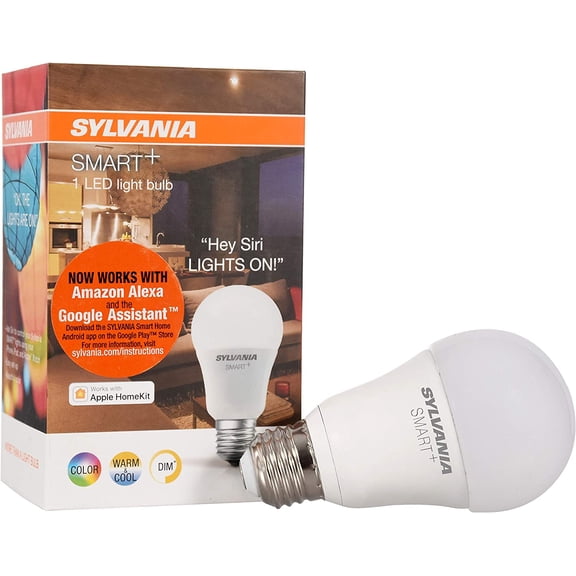 SYLVANIA SMART+ Bluetooth Full Color and Tunable White A19 LED Bulb, Fully Dimmable, Compatible with Alexa, Apple HomeKit and Google Assistant, 1 pack