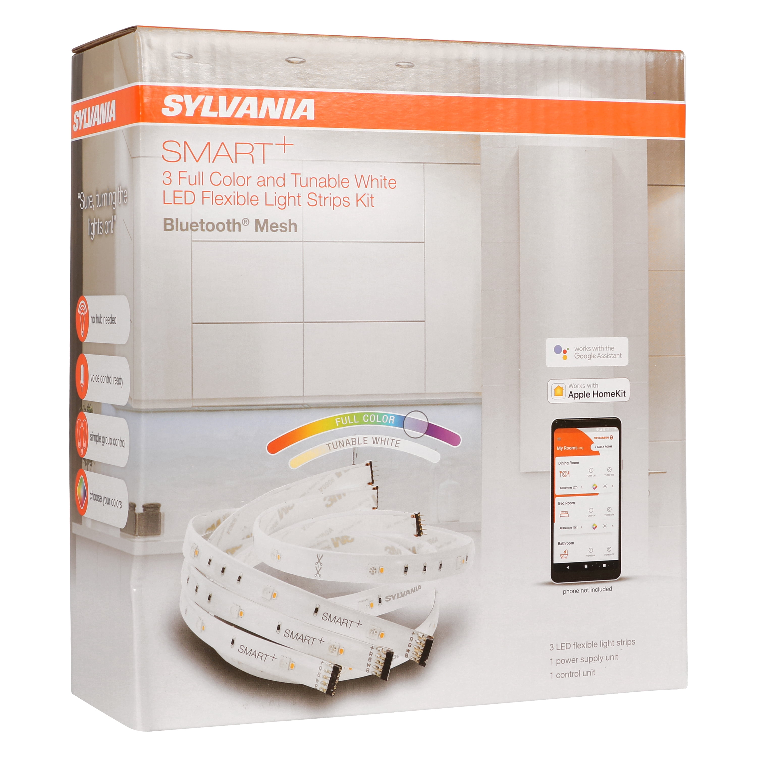 SYLVANIA Smart Bluetooth LED Flex Light Strip Kit, A19, Tunable White, Dimmable, Indoor, Plug-In, Works with Amazon Alexa, Apple HomeKit and Google Assistant, 3 Pack