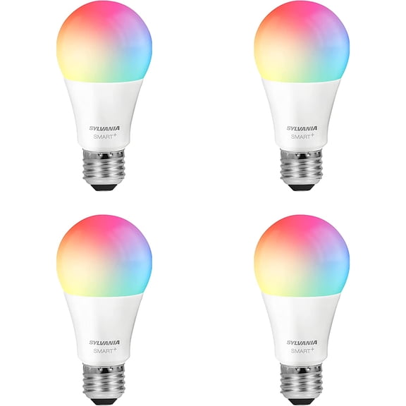 SYLVANIA Wifi LED Smart Light Bulb, 60W Equivalent Full Color and Tunable White A19, Dimmable, Compatible with Alexa and Google Home Only - 4 Pack (75674)