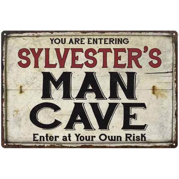SYLVESTER'S Man Cave Sign Rustic 8 x 12 Matte Finish Metal 108120035399