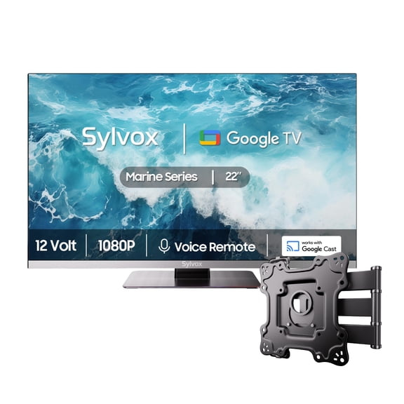 SYLVOX 12 Volt TV, 22" Smart Television with DVD Player Built in, 1080P Google OS ATSC NTSC WiFi Bluetooth HDMI USB, AC/DC Powered, 12V TV for RV Camper Boat Coastal Home (Marine Series)