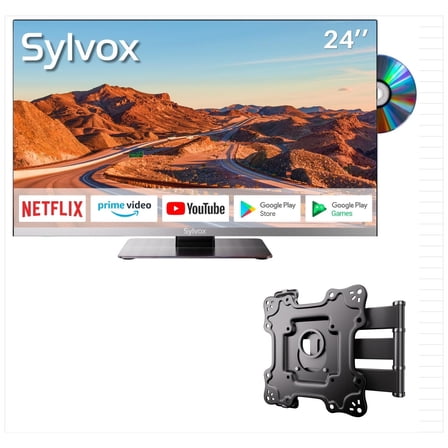 SYLVOX 24" Frameless RV TV with Wall Mount, 12 Volt TV with Built-in DVD Player, 1080P Google TV ATSC NTSC WiFi Bluetooth HDMI USB, AC/DC Powered, for RV Camper Van (Limo Series)