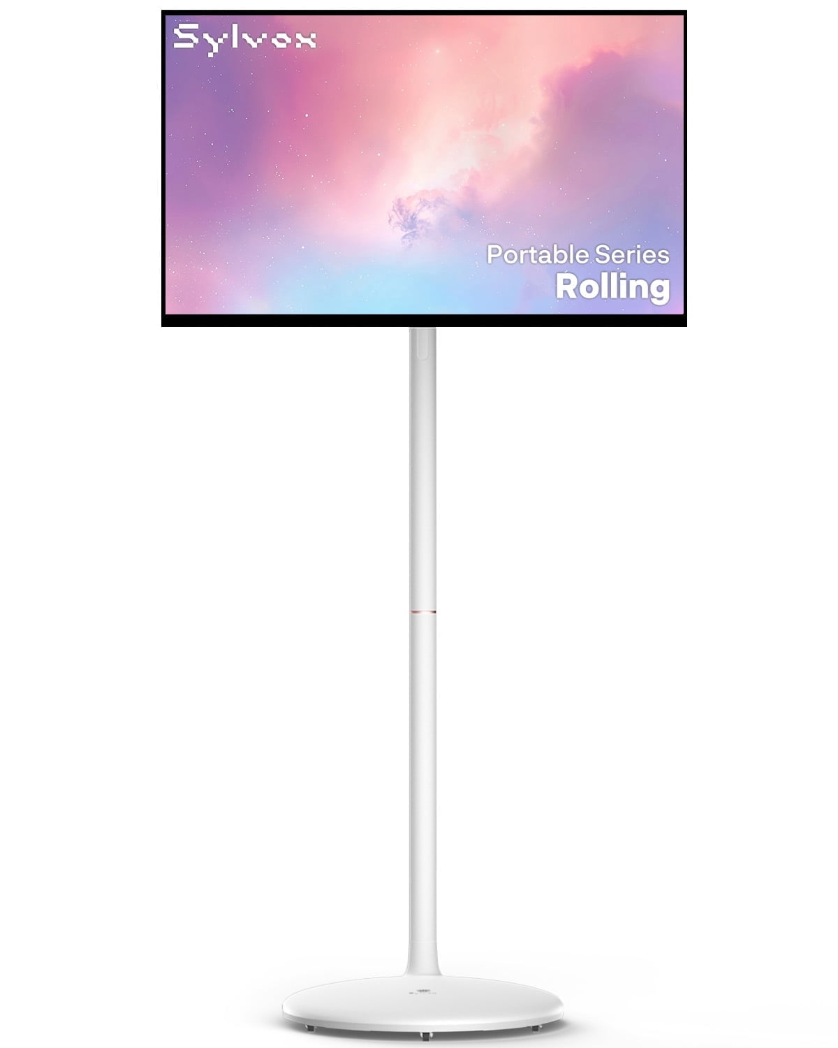 SYLVOX 32" Rolling TV, Large Tablet on Wheel, 1080p TouchScreen, 10000mAh Battery (4–5H), Android 14, 8GB RAM+128GB, Voice Remote, Dual 10W speakers, Full Swivel, White