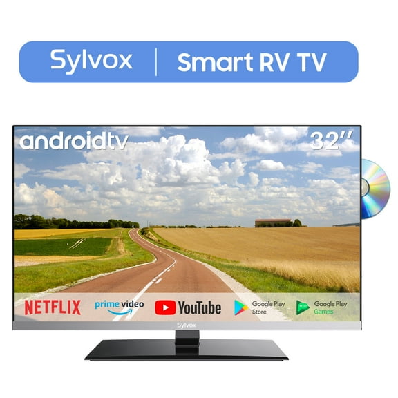 SYLVOX 32" Smart RV TV, 12 Volt TV with DVD Player, 1080P FHD Smart Android TV with Voice Assistant Free Download Apps, Support Wifi Bluetooth (Limo Series)
