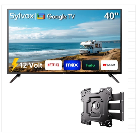 SYLVOX 40" Smart RV TV with Wall Mount, 12 Volt TV 1080P Google TV ATSC NTSC WiFi Bluetooth HDMI USB, AC/DC Powered, for RV Camper Van (Vehicle Series)