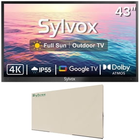 SYLVOX 43" Full Sun Outdoor TV with Cover, IP55 Weatherproof TV 2000nit Brightness, 4K UHD, Google OS, Dolby Atmos, Voice Remote (Pool Pro 2.0)
