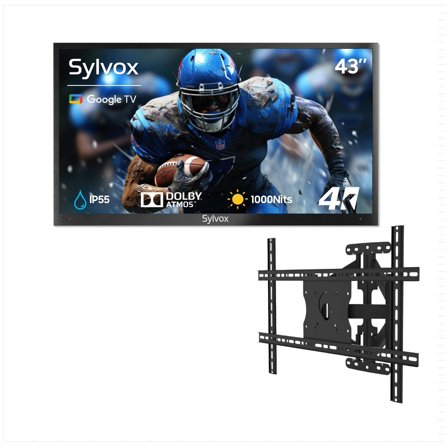 SYLVOX 43" Outdoor TV with Wall Mount, 4K UHD Google TV for Partial Sun Outside 1000nit Brightness, IP55 Weatherproof, Dolby Atmos, Voice Remote (Deck Pro 2.0)