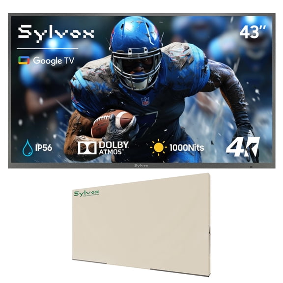 SYLVOX 43" Outdoor TV with Cover, IP55 Weatherproof TV Partial Sun 1000nit Brightness, 4K UHD, Google OS, Dolby Atmos, Voice Remote (Deck Pro 3.0)
