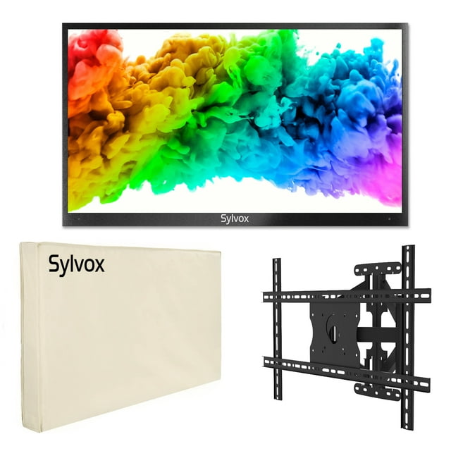 SYLVOX 43inch Outdoor TV+Wall Mount+Cover, IP55 Waterproof Smart TV Support Bluetooth & 2.4G WiFi, 1000nit 4K HDR For Partial Sun Area