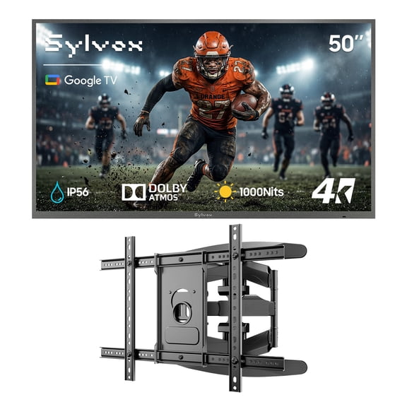 SYLVOX 50" Outdoor TV with Wall Mount, 4K UHD Google TV for Partial Sun Outside 1000nit Brightness, IP55 Weatherproof, Dolby Atmos, Voice Remote (Deck Pro 3.0)
