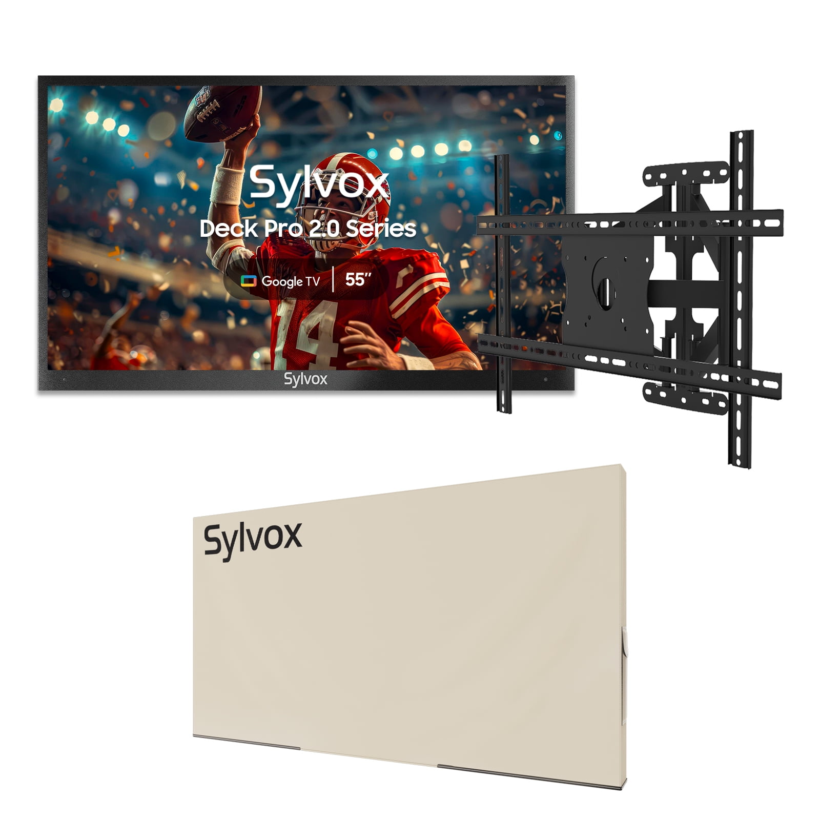 SYLVOX 55" Partial Sun Outdoor Smart TV with TV Mount with TV Cover, 4K 1000nits Google TV with Dobly Atmos, Google Assistant, IP55 Waterproof (Deck Pro 2.0 New)